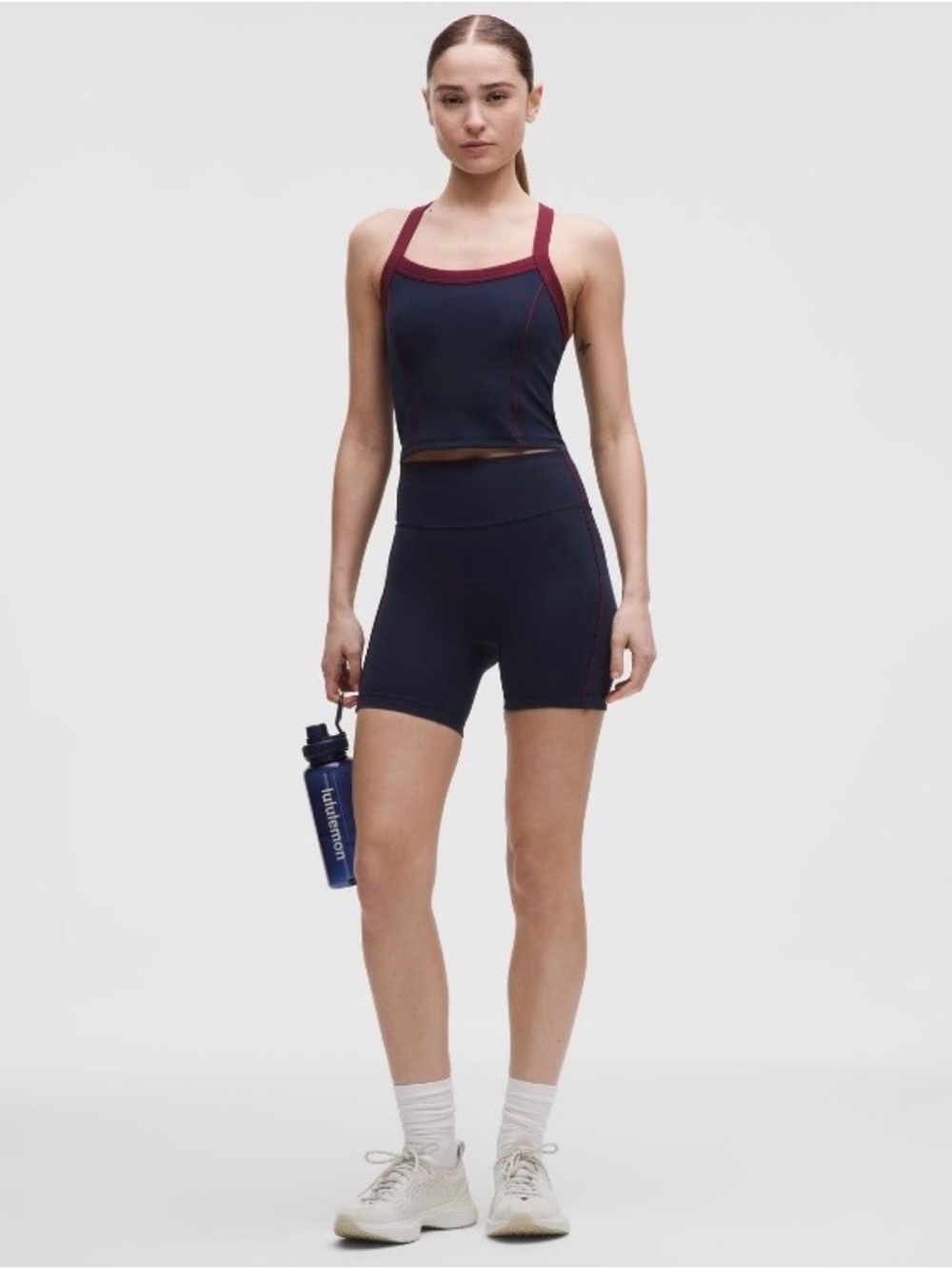 Wunder Train No-Line Piped High-Rise Short 6” True Navy/Burgundy Bay